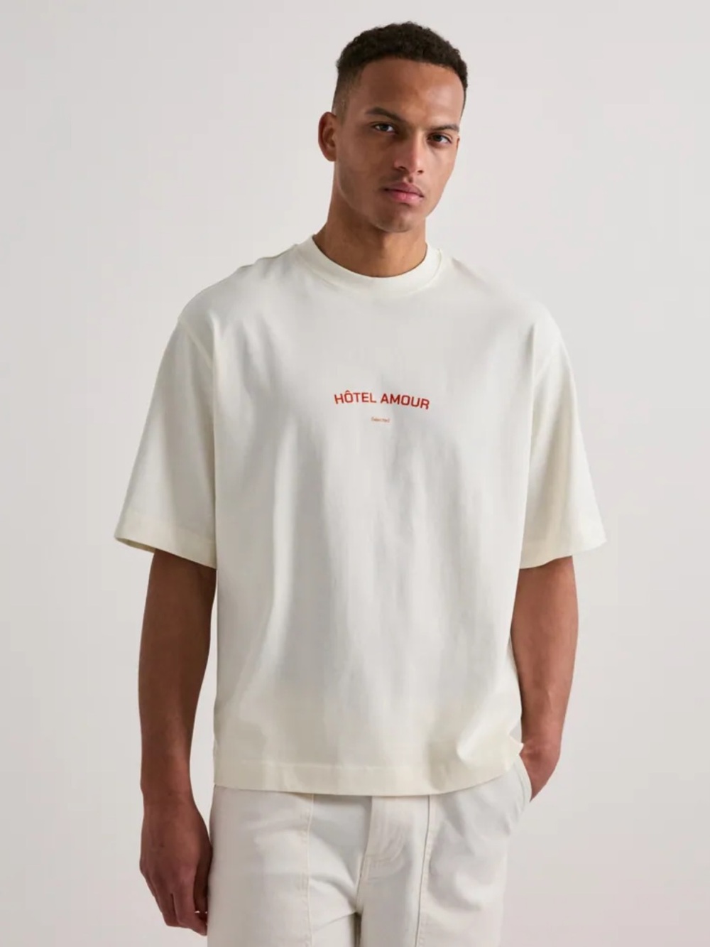Selected Hôtel Amour Oversized Graphic T Shirt White Red Unisex Cotton Tee s